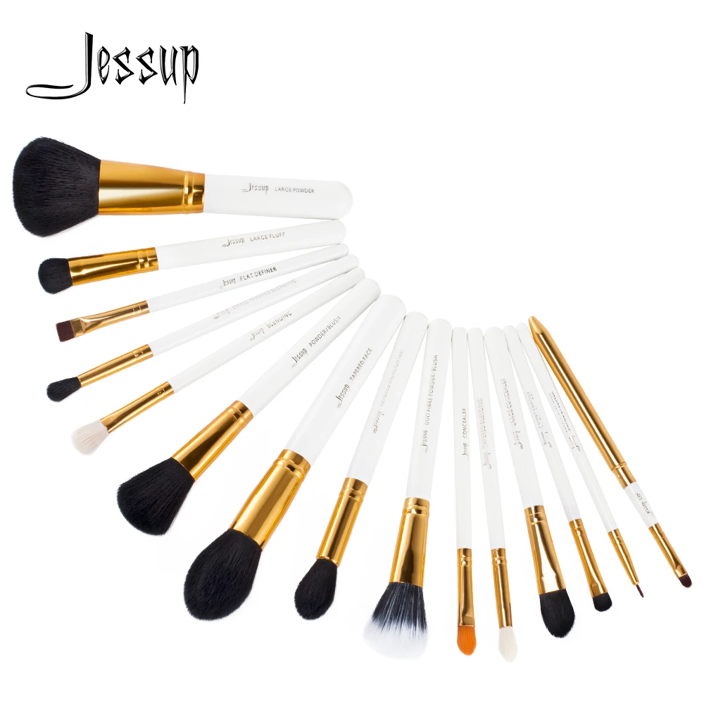 Набор кистей для макияжа белого и золотого цвета 15 шт.|jessup brushes|brush forbrushes for makeup |