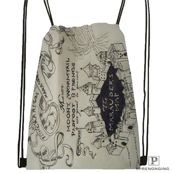 Пользовательский рюкзак marauders_map _ Drawstring сумка милый детский (Черная задняя часть)