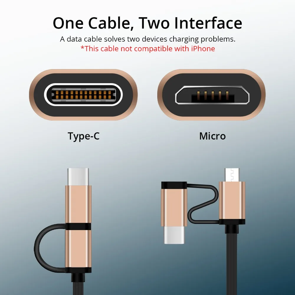 FONKEN 2 в 1 USB кабель Micro Type C телефонный Выдвижной Мини провод для быстрой зарядки