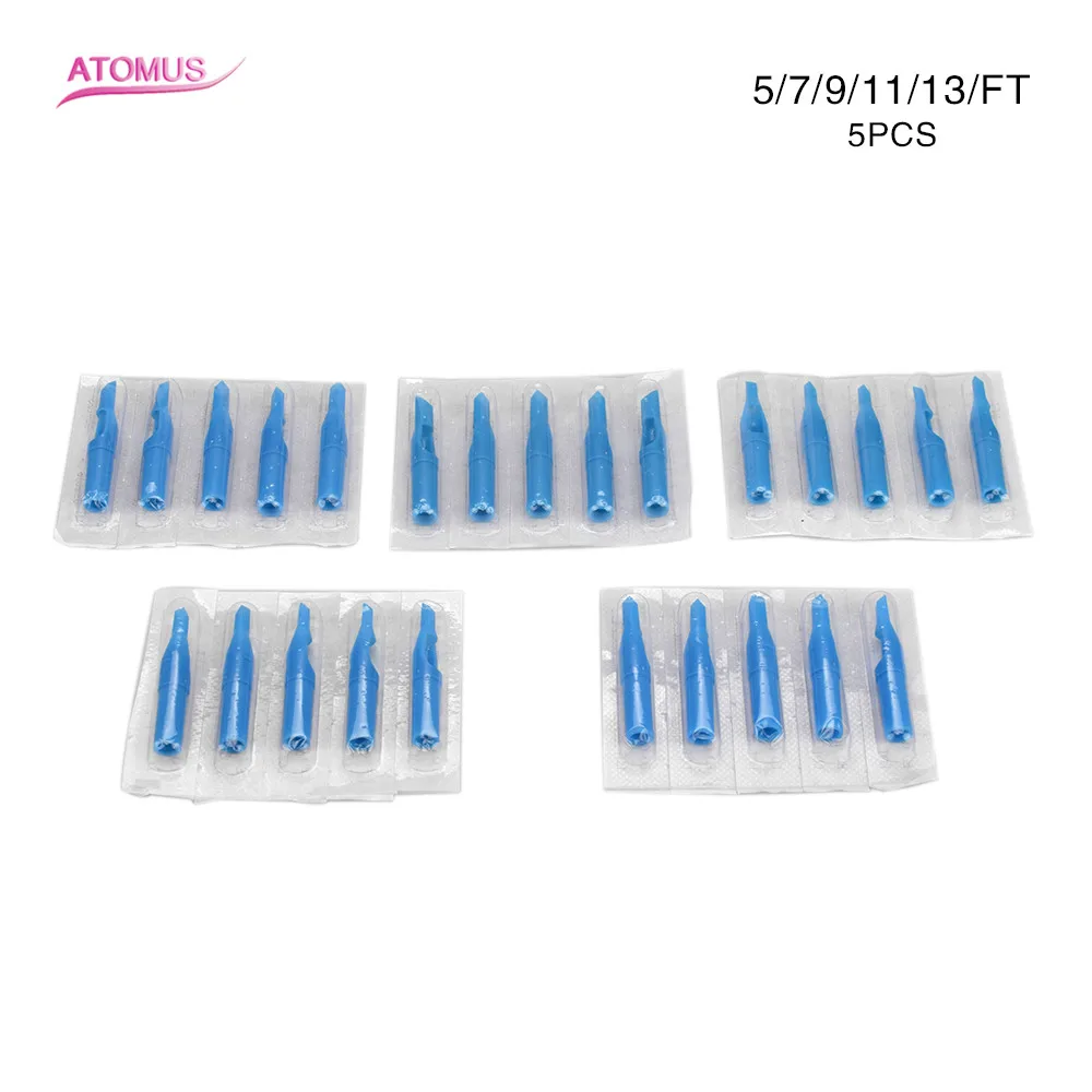 

ATOMUS 5pcs/lot Plastic Sterile Disposable Tattooing Tips Needle Blue 5/7/9/11/13FT Permanent Makeup Tattoo Machine Caps