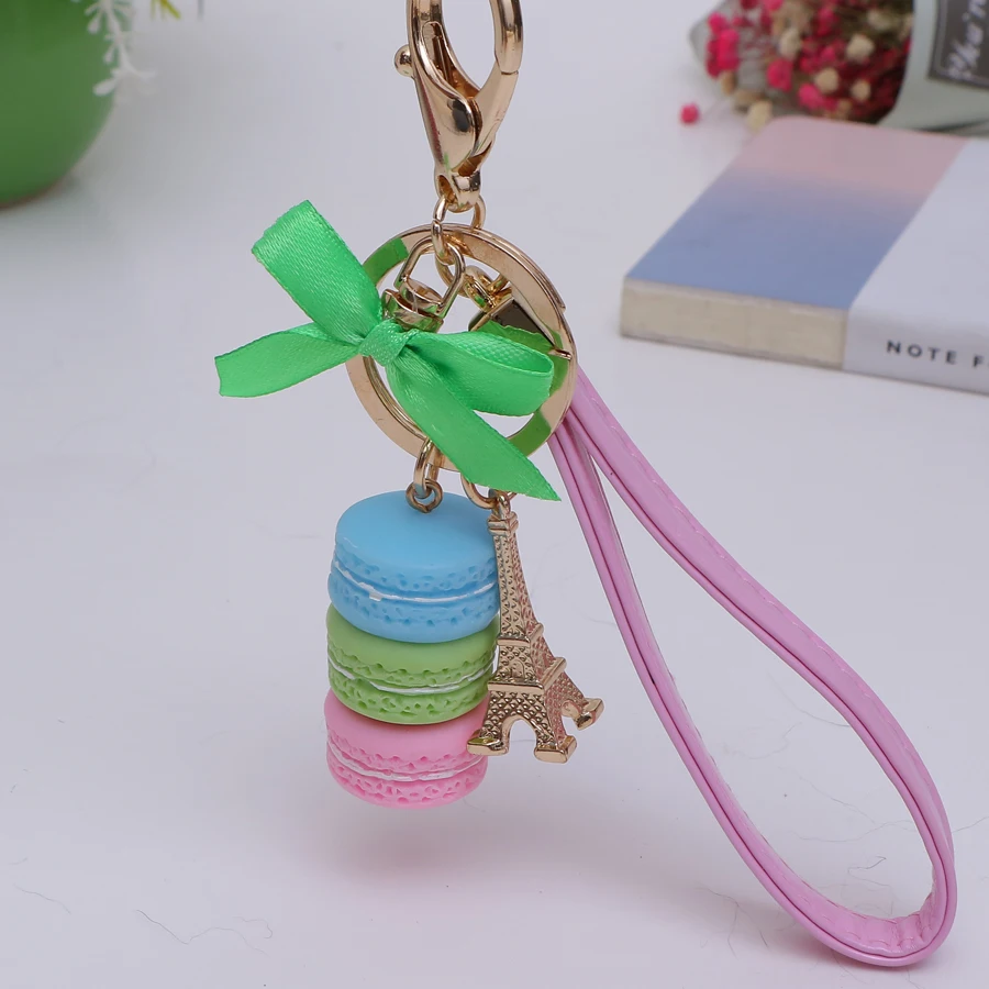 

1PCS Creative Novelty trinket In France Tower cake macarons car keychain charm women handbag key chain bag decoration gift