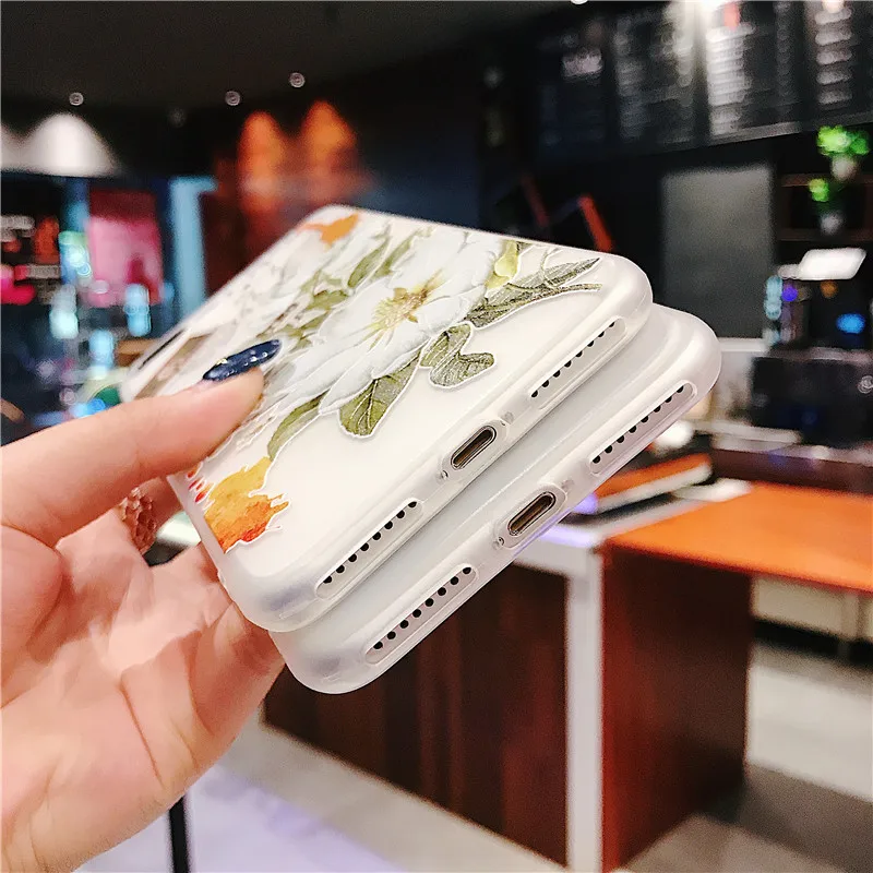Цветок кремния мягкий чехол для iphone 6 6s 7 8 плюс 3D рельеф Пион цветочный Чехлы X XS MAX