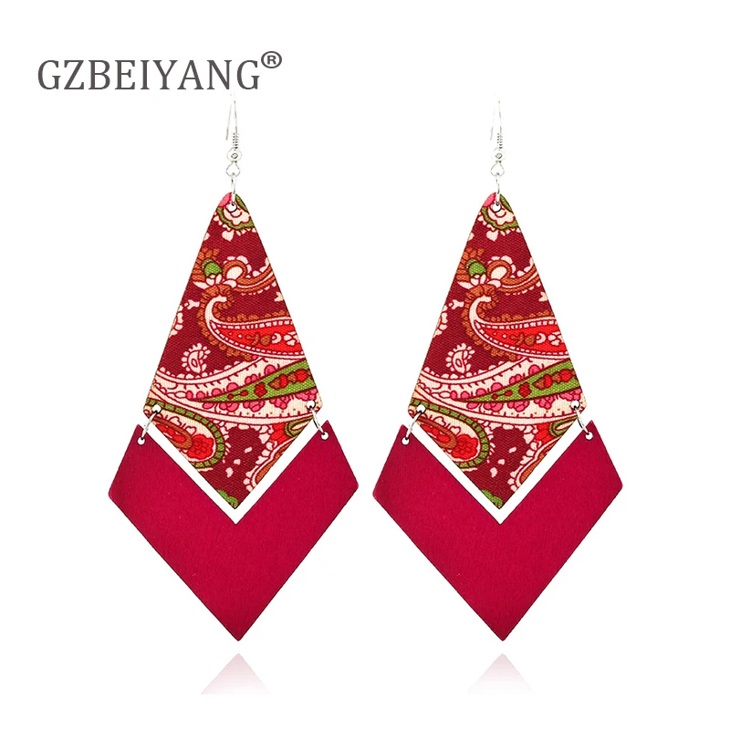 GZBEIYANG 2019 НОВЫЕ геометрические деревянные длинные серьги с этническим узором для