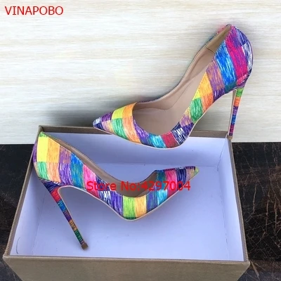 Vinapobo женские радужные туфли для вечерние НКИ свадьбы на очень высоком каблуке с