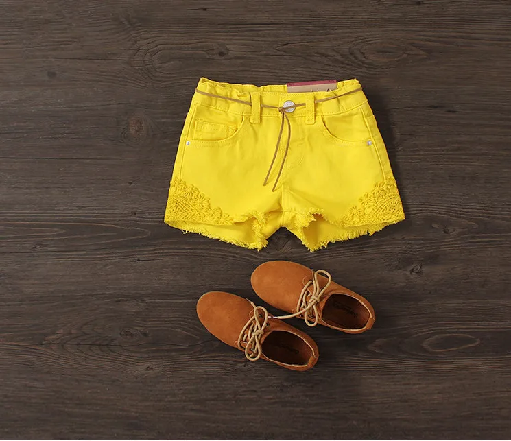 2018 Summer Baby Girls Fashion Shorts Embroidery Kids Cotton 4 Color Short Pants With Belt Child Casual |