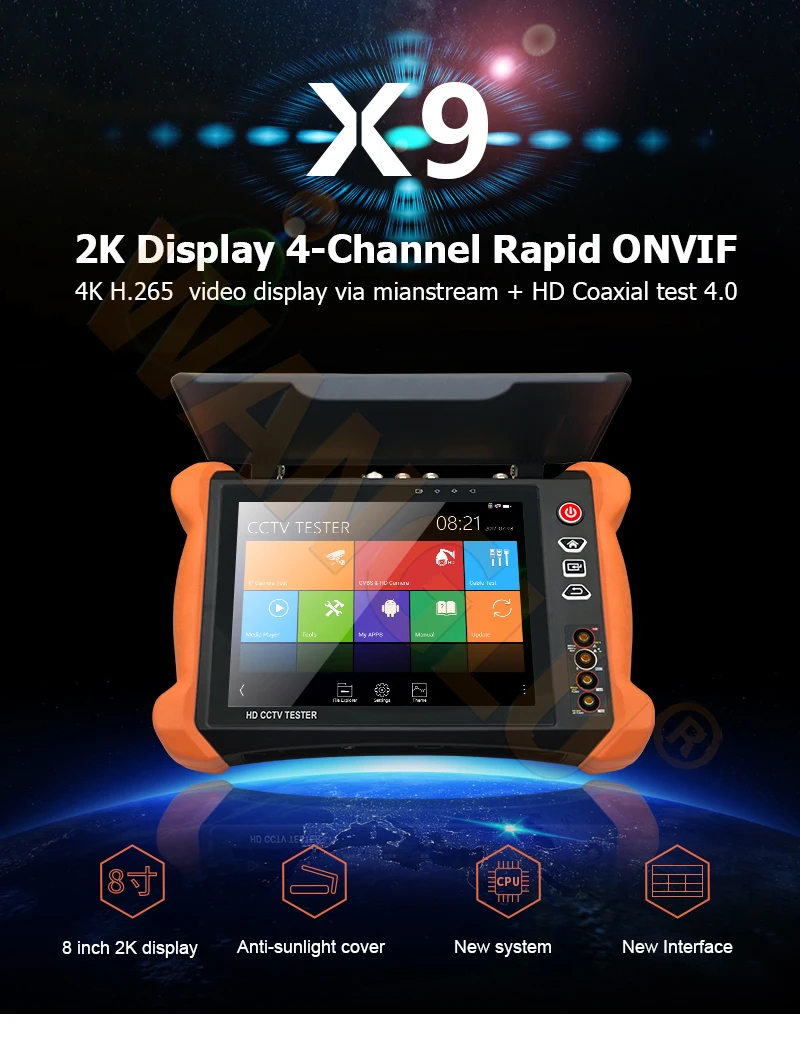 WANGLU X9-ADH 2 K retina дисплей 4 K H.265 IP, TVI 8MP, CVI, 8MP, аналоговая камера высокого разрешения 8MP камера WIFI тестер с HDMI вход/выход