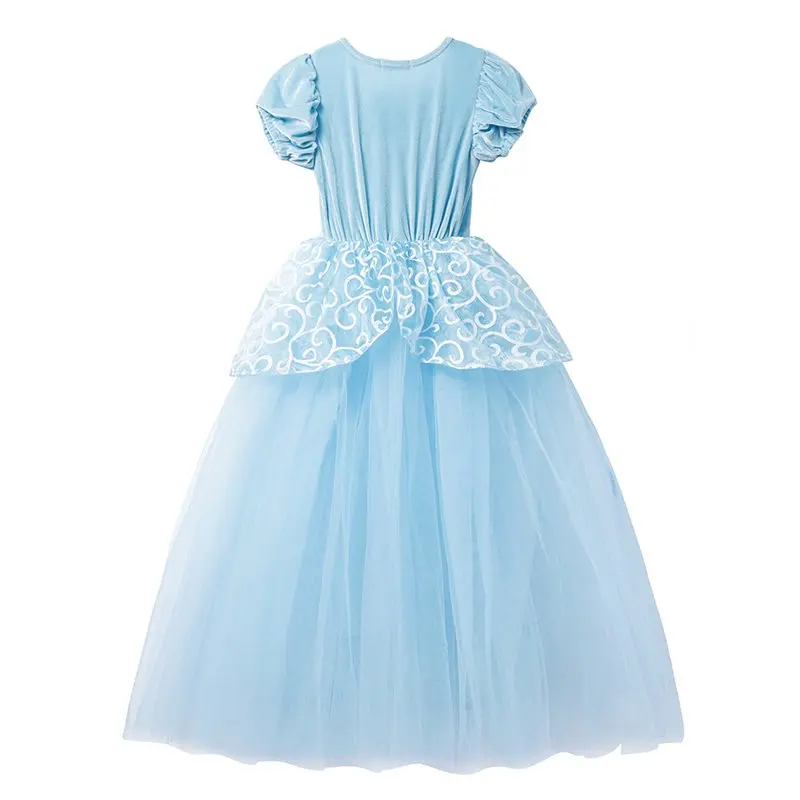 Girls Cendrillon Dress up Cosplay Costumes Kids Puff Sleeve Embroidery Blue Clothes Child Christmas Birthday Princess Dresses | Детская