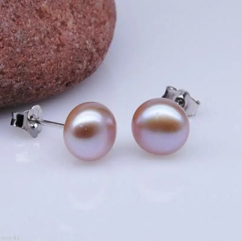 

8-9mm Genuine Purple Akoya Freshwater Pearl 925 Sterling Silver Stud Earrings