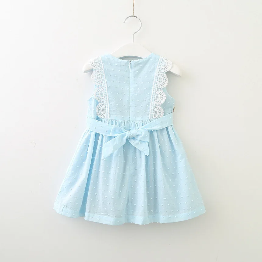 Retail Girls Summer Lace Cotton Dress Children Clothes Light Blue Sleeveless Causal Drawstring Dresses 2-7Y LT010 | Детская одежда и