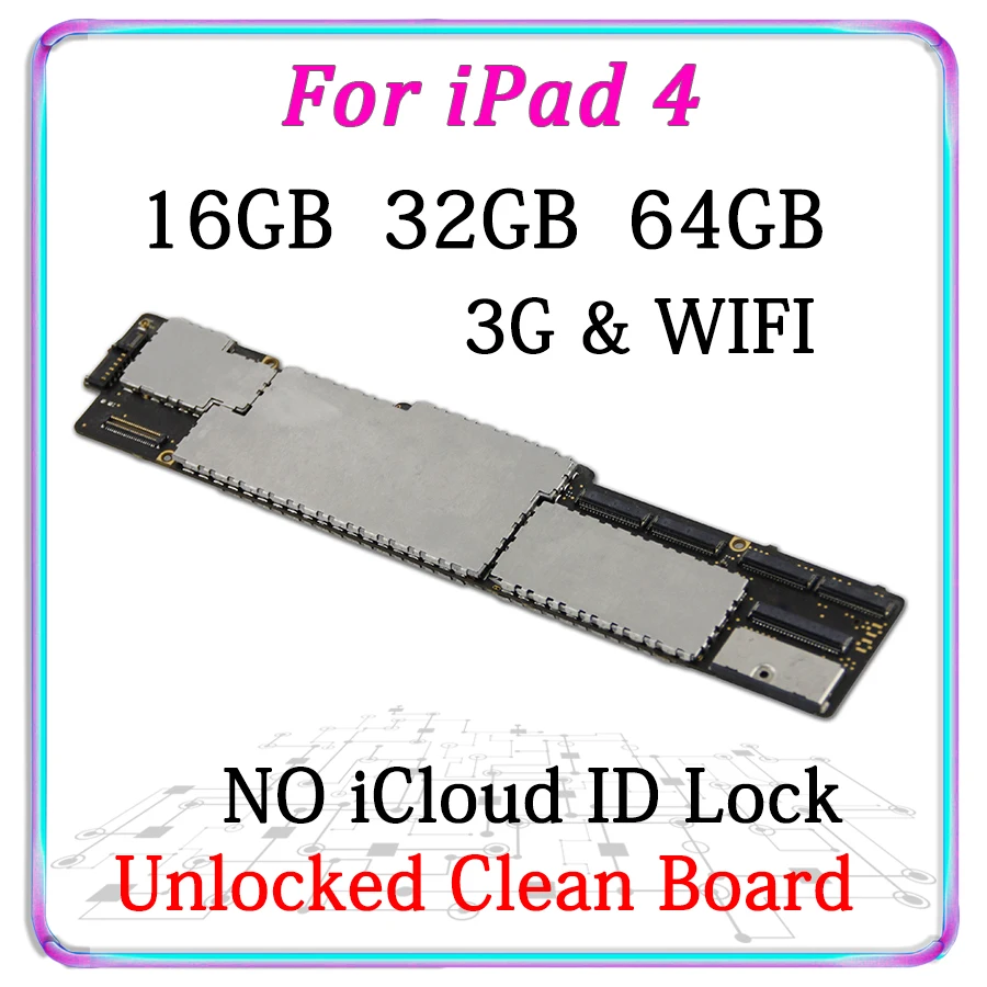Оригинальная материнская плата для iPad 4 16 ГБ 32 ГБ 64 ГБ разблокированная материнская плата для Бесплатный iCloud материнская плата с чипами для ремонта замены