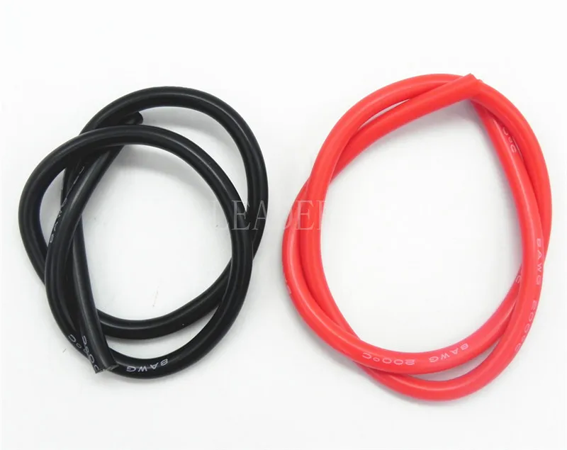 Высокотемпературный мягкий силиконовый кабель 8AWG/ 10AWG черный + красный 1 метр