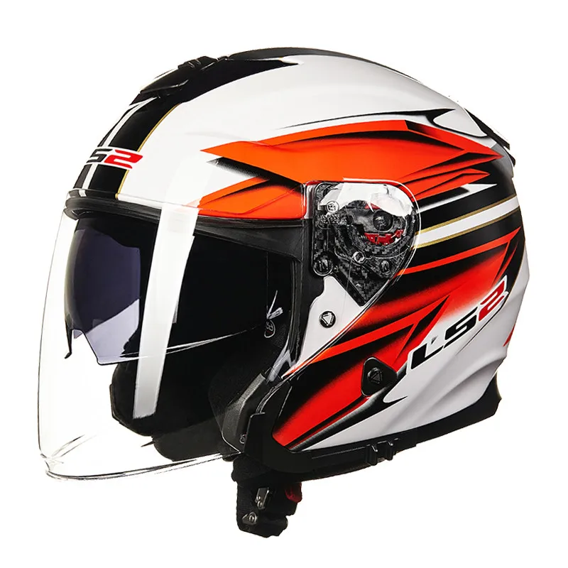 LS2 с открытым лицом скутер мотоциклетный шлем Casco Capacete Casque Moto для Kask Helm реактивные шлемы Motocyklowy OF521 - Цвет: White-Red