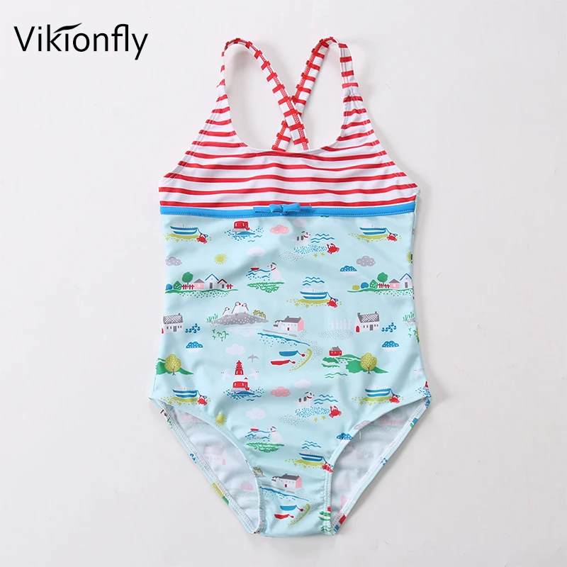 Детские купальники Vikionfly с принтом животных Цельный купальник для девочек Летний