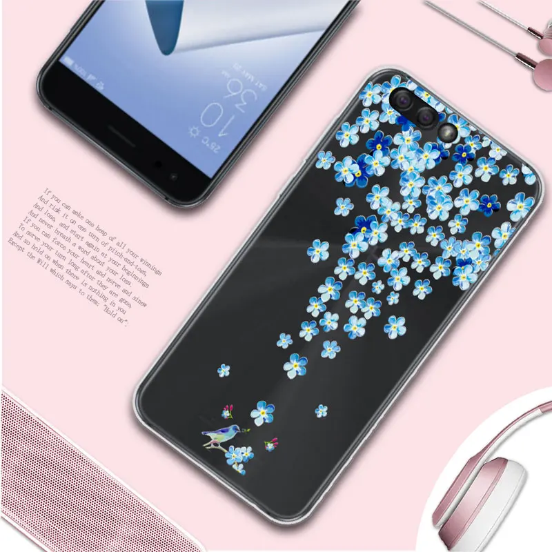 Cute Floral Printed Soft TPU Phone Case Cover For Asus Zenfone 4 ZE554KL 3D Relief Lace Coque 5.5'' |