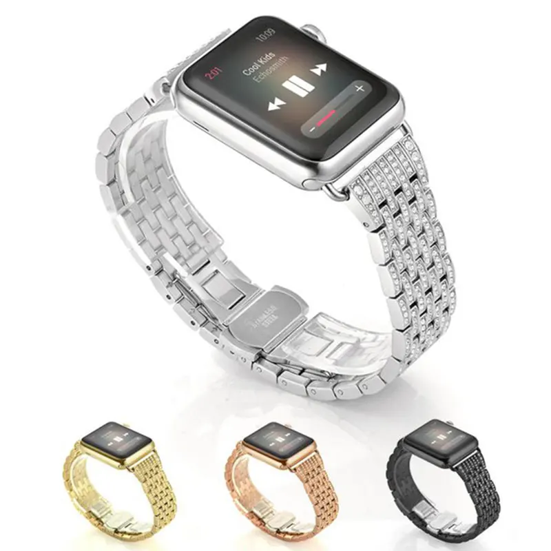 Роскошный Алмазный браслет из нержавеющей стали для apple watch 4 3 42 44 38 40 металлический ремешок для часов iwatch 4 3