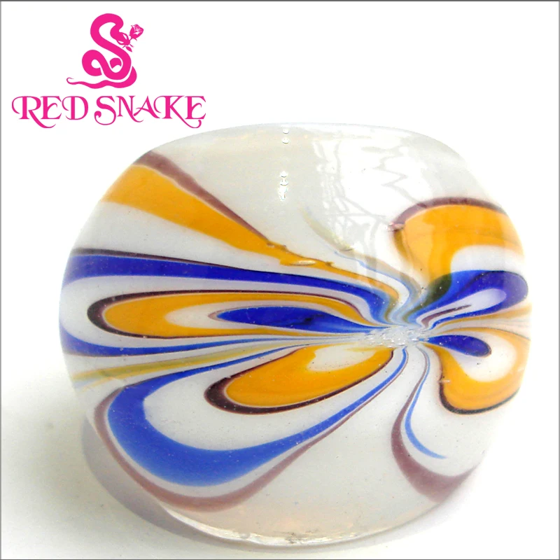 

RED SNAKE Fashion Ring Handmade white grounding with blue decorative patte drawing Murano Glass Rings