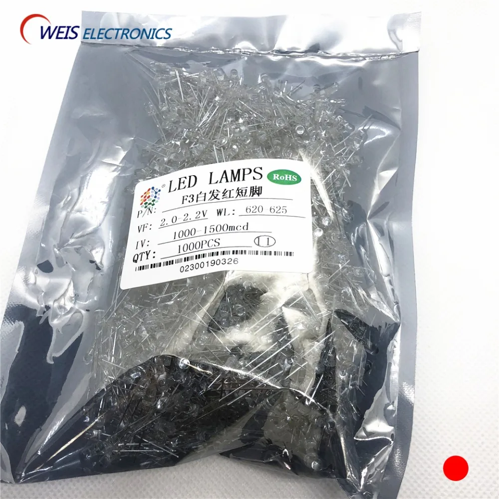 100 шт F3 3 мм красный DIP переключатель LED водопрозрачные короткие контакты круглые