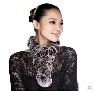 (TopFurMall) Winter Women's Real Natural Ruffled Rex Rabbit Fur Scarves Lady Warm Muffler Female Pashmina Scarf VK1452 |