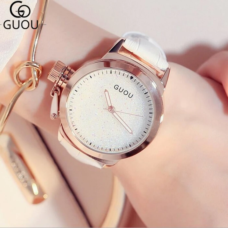 Часы наручные GUOU женские с бриллиантами Роскошные блестящие цвета розового