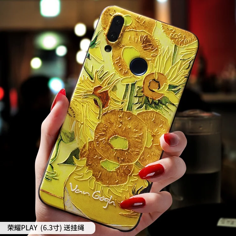 Чехол для Huawei Honor Play 8X с рельефным тиснением Ван Гог Подсолнух растительное поле