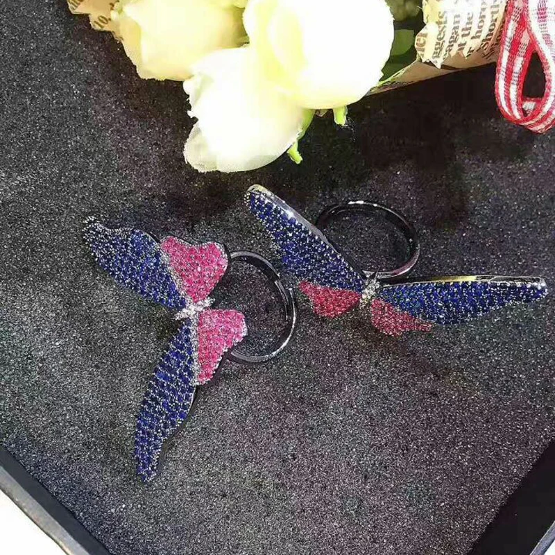 HIBRIDE синие и фиолетовые регулируемые женские кольца с большой бабочкой микро 2