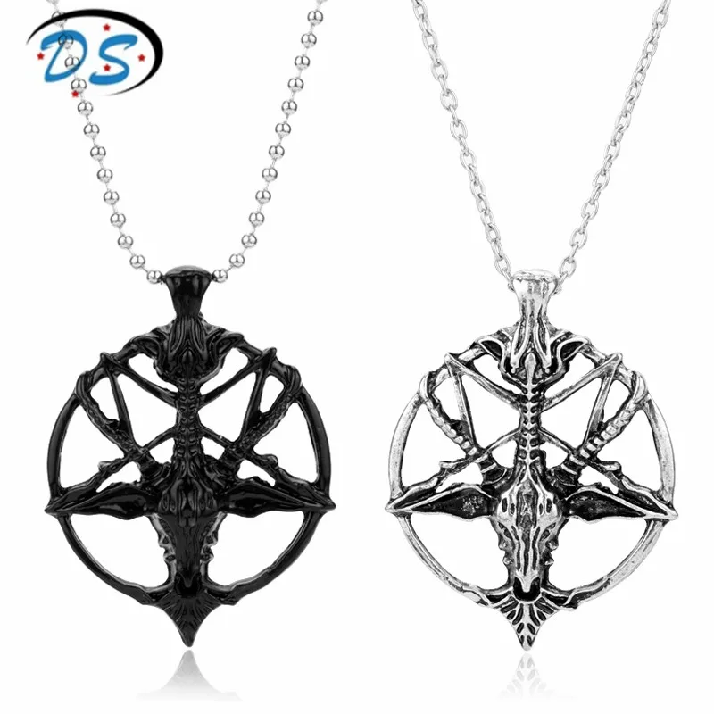 

dongsheng jewelry Inverted Pentagram Goat Head Pendant Necklace Men Necklaces Satanism Occult Necklace Link Chain Choker