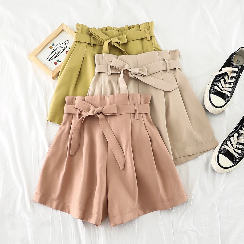 2019 новые модные женские шорты с высокой талией тонкие Свободные Студенческие