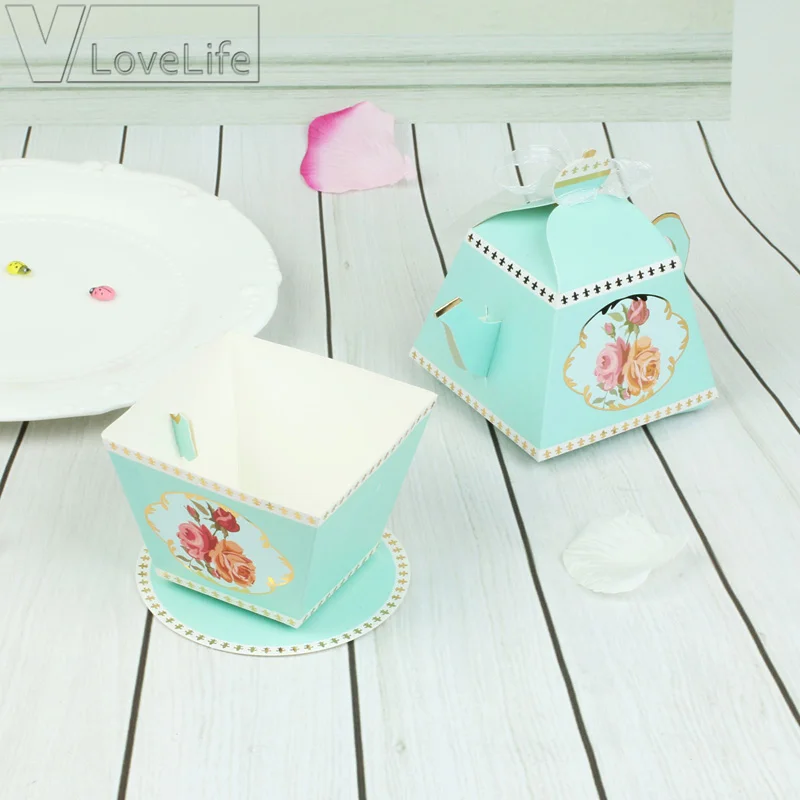 10 шт. Свадебный детский душ чайный горшок и чашка для чая конфетные коробки
