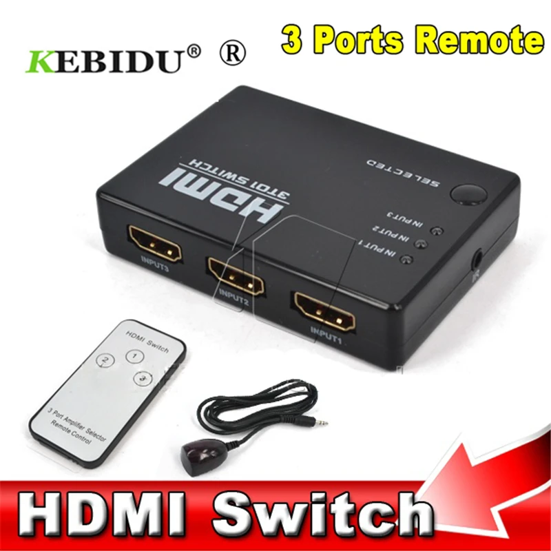 Kebidu совместимому с HDMI переключатель 3 Порты и разъёмы Splitter для PS3 360 Xbox HDTV DVD
