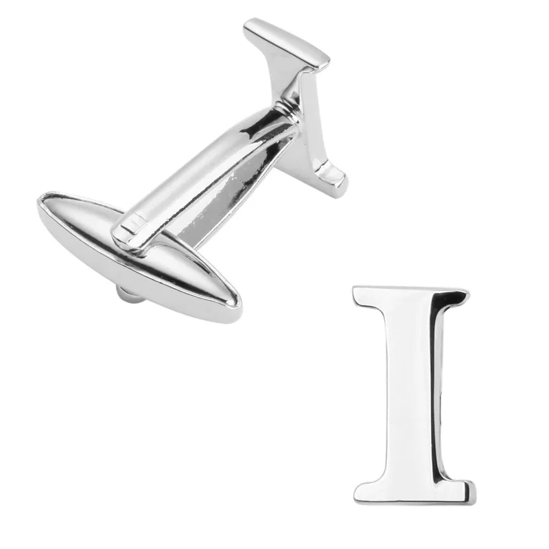 

Free delivery, high quality copper material cuff links, brand new fashionable silvery I letter cuff links, men's wedding gifts.