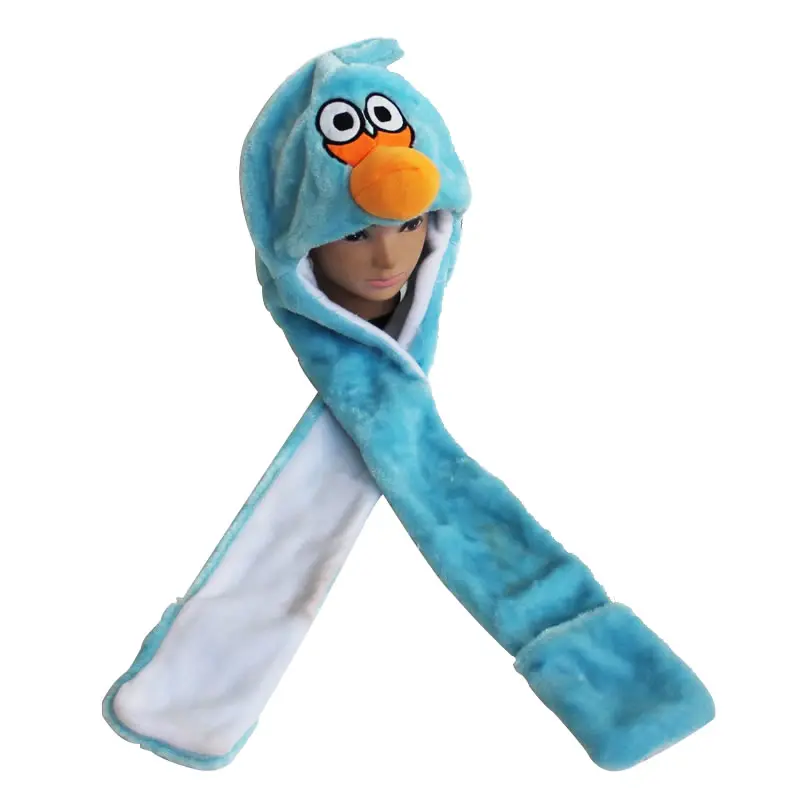 Blue Bird Новинка, мягкая теплая шапка в виде животного, панда, Ститч, жираф, милая мультяшная плюшевая шапка, наушники с длинным шарфом, перчатки для женщин, мужчин, взрослых, детей - Цвет: Blue Bird