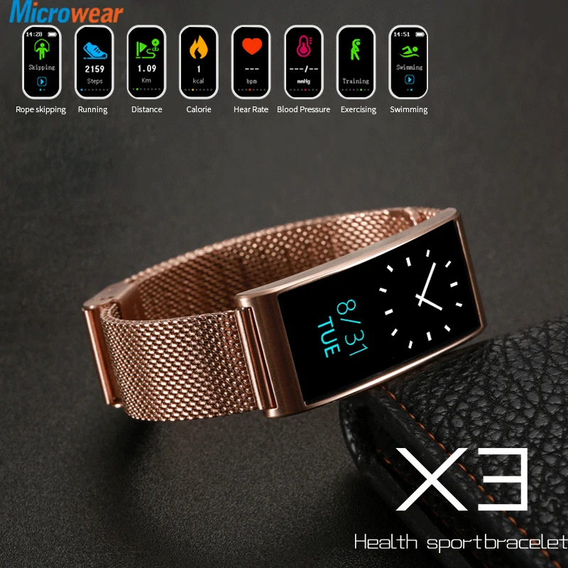 Microwear X3 IP68 Водонепроницаемый Смарт Браслет для измерения кровяного давления