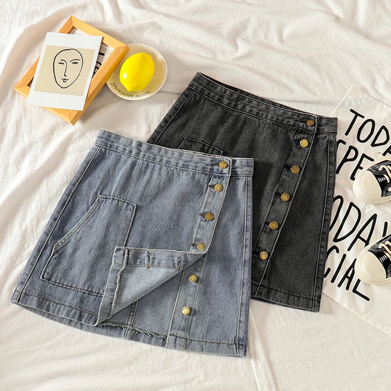 Casual High Waist Pencil Denim Skirts Women's Skirt High Street Single-breasted Female Jeans Skirt faldas mujer moda