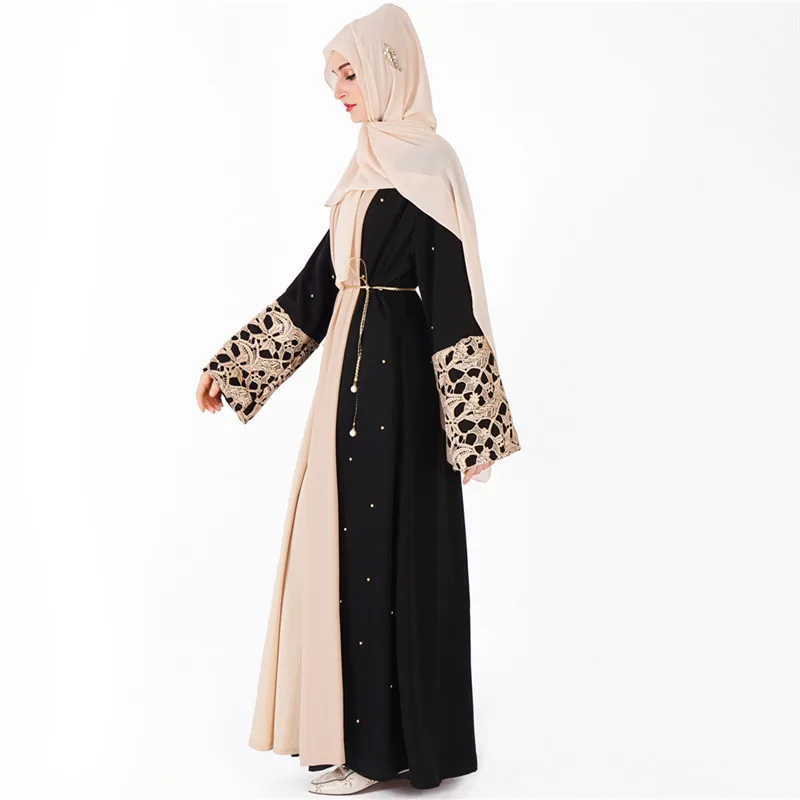 EID исламское кимоно abaya Черное женское длинное с кружевом и рукавами летучая мышь