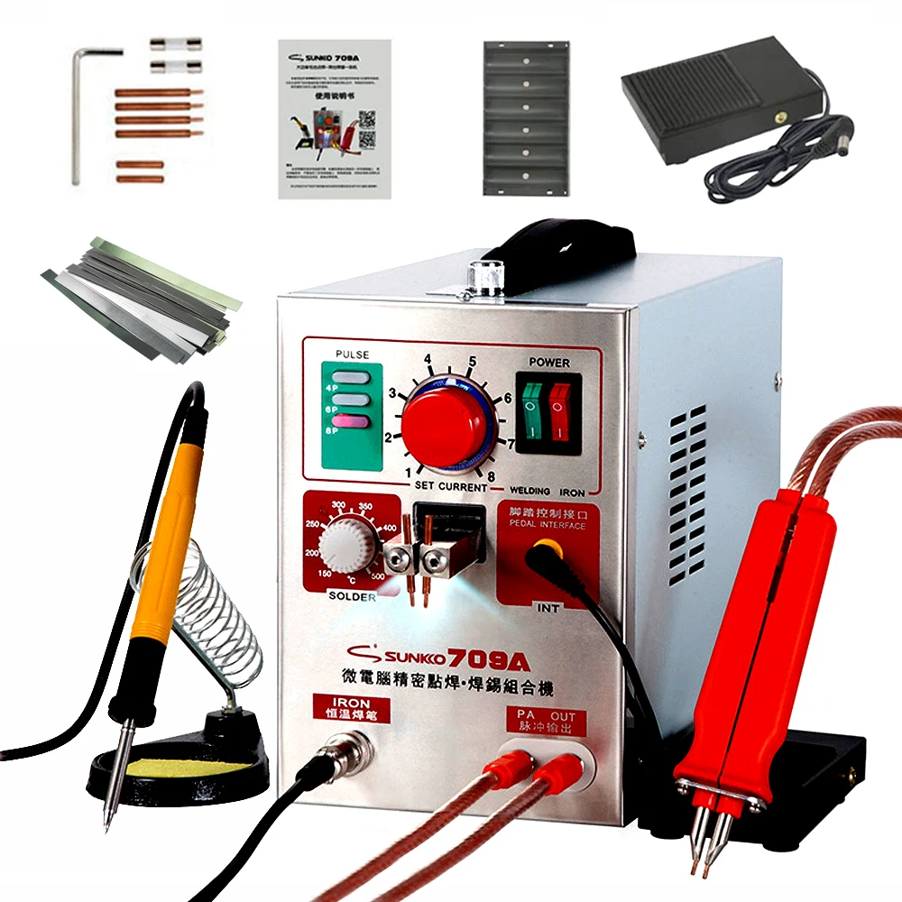 SUNKKO 709A точечный сварочный аппарат 1.9KW точечная Импульсная Сварка машина для литиевой аккумуляторной батареи сварочный аппарат с дистанционным паяльным пером