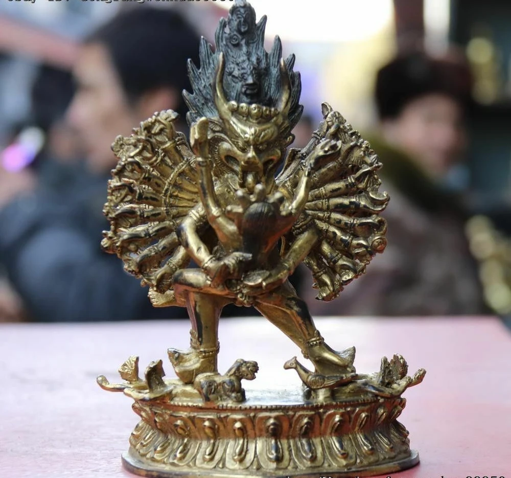 

Tibet Buddhism Copper Gilt Yamantaka Yama Dharmaraja Mandkesvara Buddha Statue