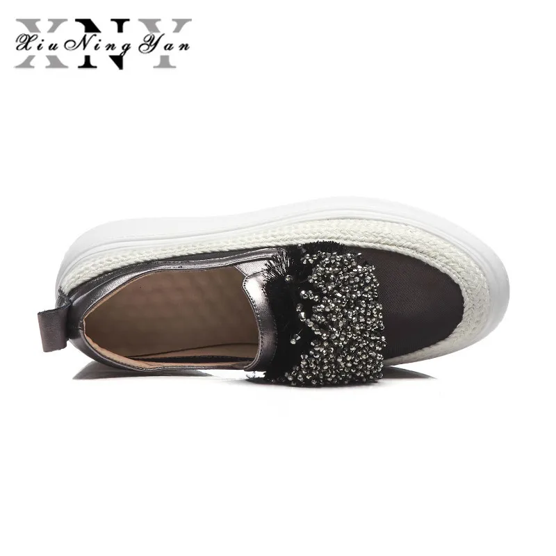 Женские лоферы на танкетке Xiuningyan повседневные из коровьей кожи с закругленным