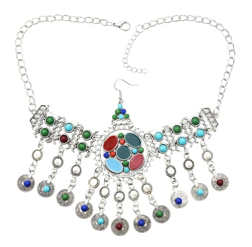 0663 Цыганская голова цепи Jhumka серьги наборы Индийский танец живота Серебряная монета из бисера заявление этнические ювелирные изделия - Окраска металла: 0663