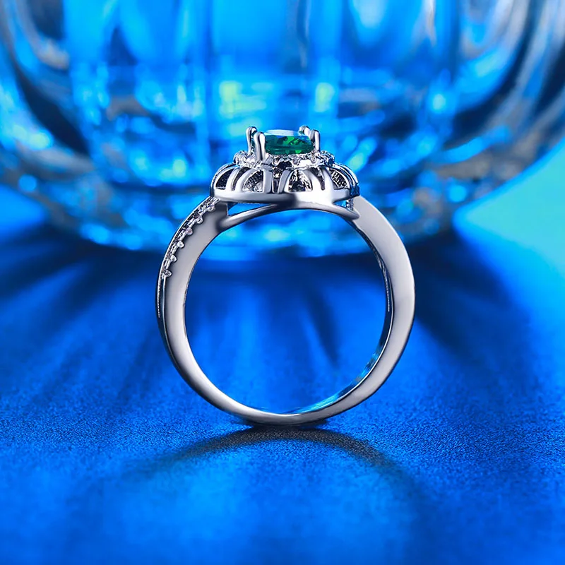 Набор из ожерелья и кольца с зеленым камнем кристаллами 1 ожерелье кольцо белый