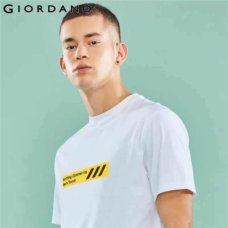 Giordano Мужская футболка с принтом букв графическая летняя для мужчин коротким