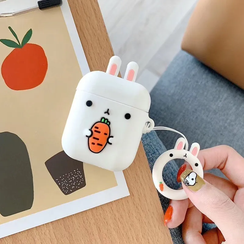 VOZRO мультфильм животных беспроводной Bluetooth наушники чехол для Apple Airpods силиконовые наушники Чехлы для Airpods 2 защитный чехол - Цвет: White rabbit