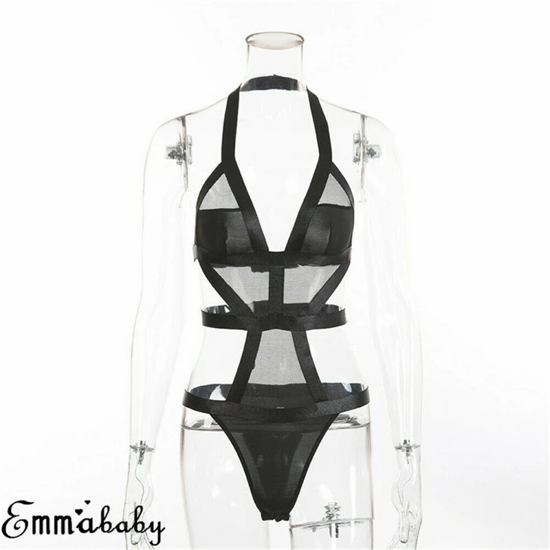 Sexy Women Mesh Patchwork Sleepwear Bodysuit Lingerie Underwear Summer Babydoll Bandage Stretch Leotard Nightgown Lady |