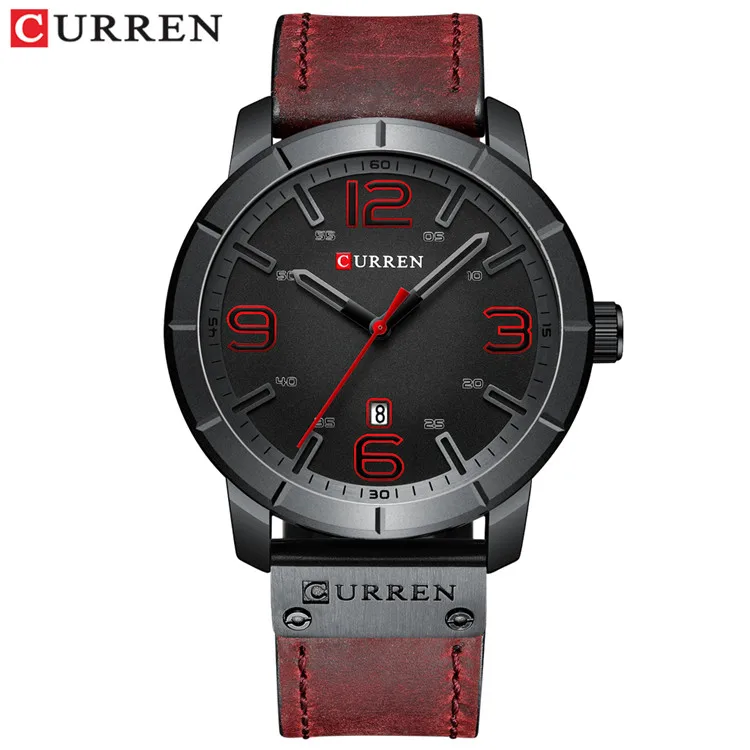 red watch Мужские часы CURREN Мужские кварцевые наручные часы мужские часы лучший бренд роскошные кожаные Наручные часы с календарем - Цвет: red watch