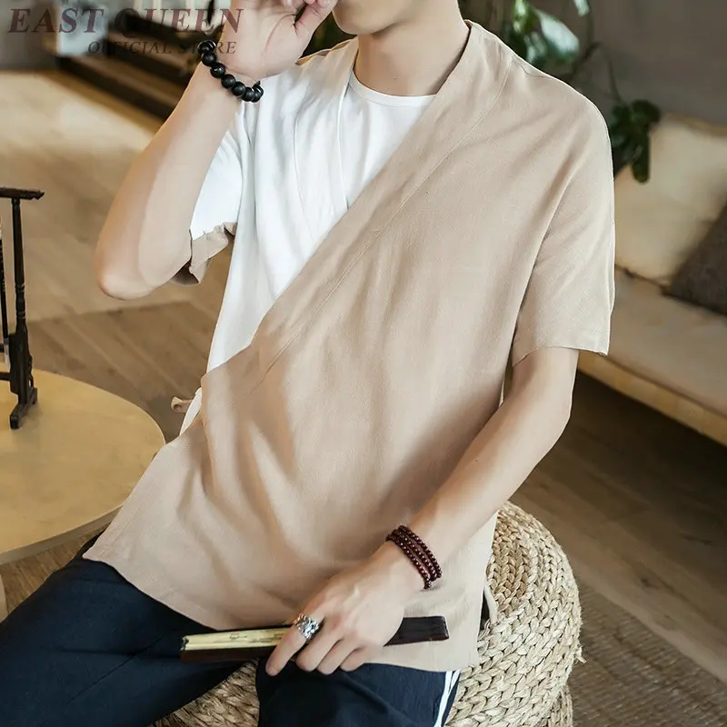 Traditional chinese clothing for men male Chinese mandarin collar shirt blouse wushu kung fu outfit tops linen FF1161 | Тематическая