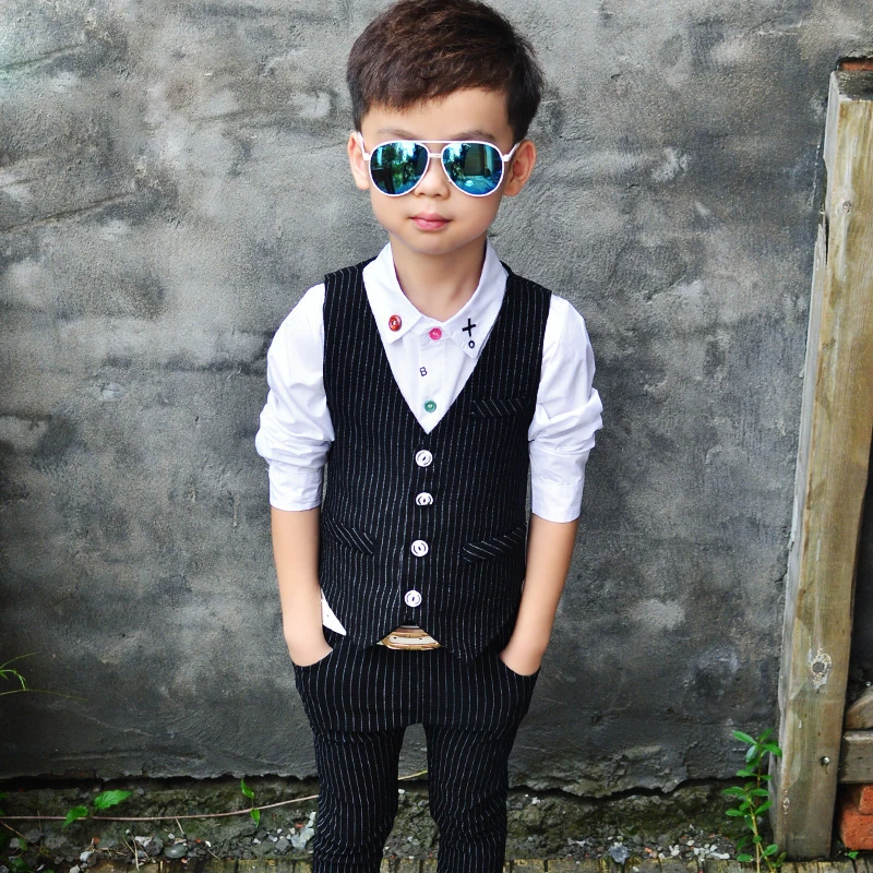 

Baby Boys Suits 2018 Fashion Spring & Autumn Cotton Striped Vest + Pants 2 Pcs Boys Blazers Character Chlidren Clothing sb007