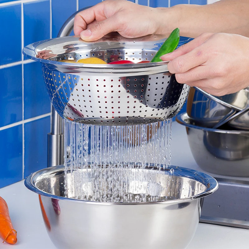 5Pcs/Set Kitchen 304 Stainless Steel Colander Drain Basket Vegetable Fruit Washing Food Basin Pot Cooker Filtering | Дом и сад