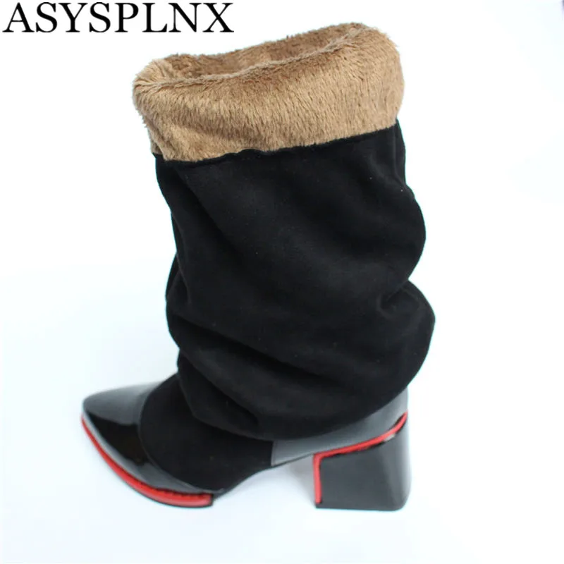 ASYSPLNX/бренд 2018 г. Новая модная зимняя кашемировая кожа замшевые облегающие сапоги