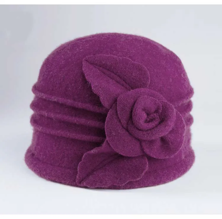 purple Новая купольная фетровая шляпа для женщин среднего возраста, шерстяные шляпы для мам, осенняя и зимняя теплая шапка - Цвет: purple