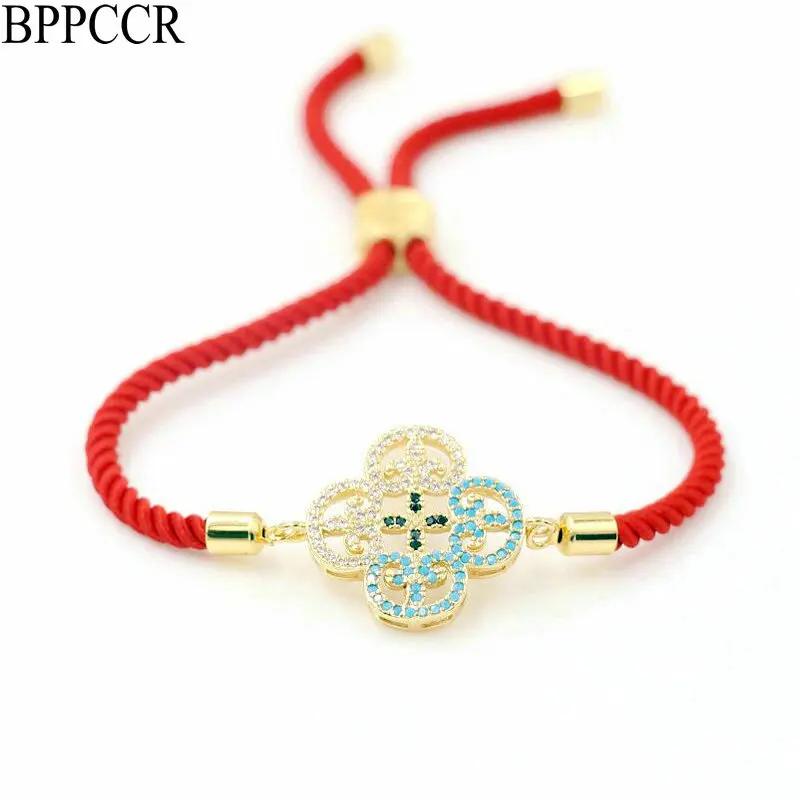 BPPCCR Minimalism Micro Inlay CZ Lucky Four Leaf Clover Couples Bracelet For Men Women Red Thread Shamrock Bracelets Jewelry | Украшения и