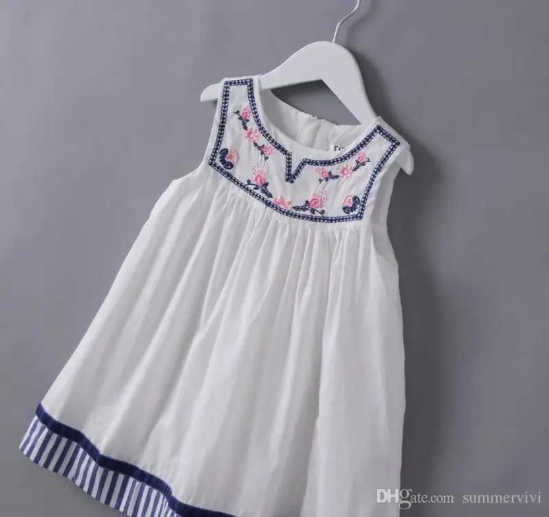 Grils жилет платья 2017 летний новый дети вышивка платье принцессы полосой grils цветы